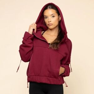 Half Zip Warm Up Hoodie - Crimson